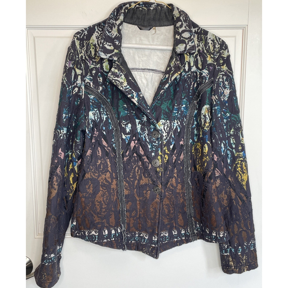 Vintage Kaktus Women's Double Knit Jacquard Blazer Sz L Art-to-Wear Boho